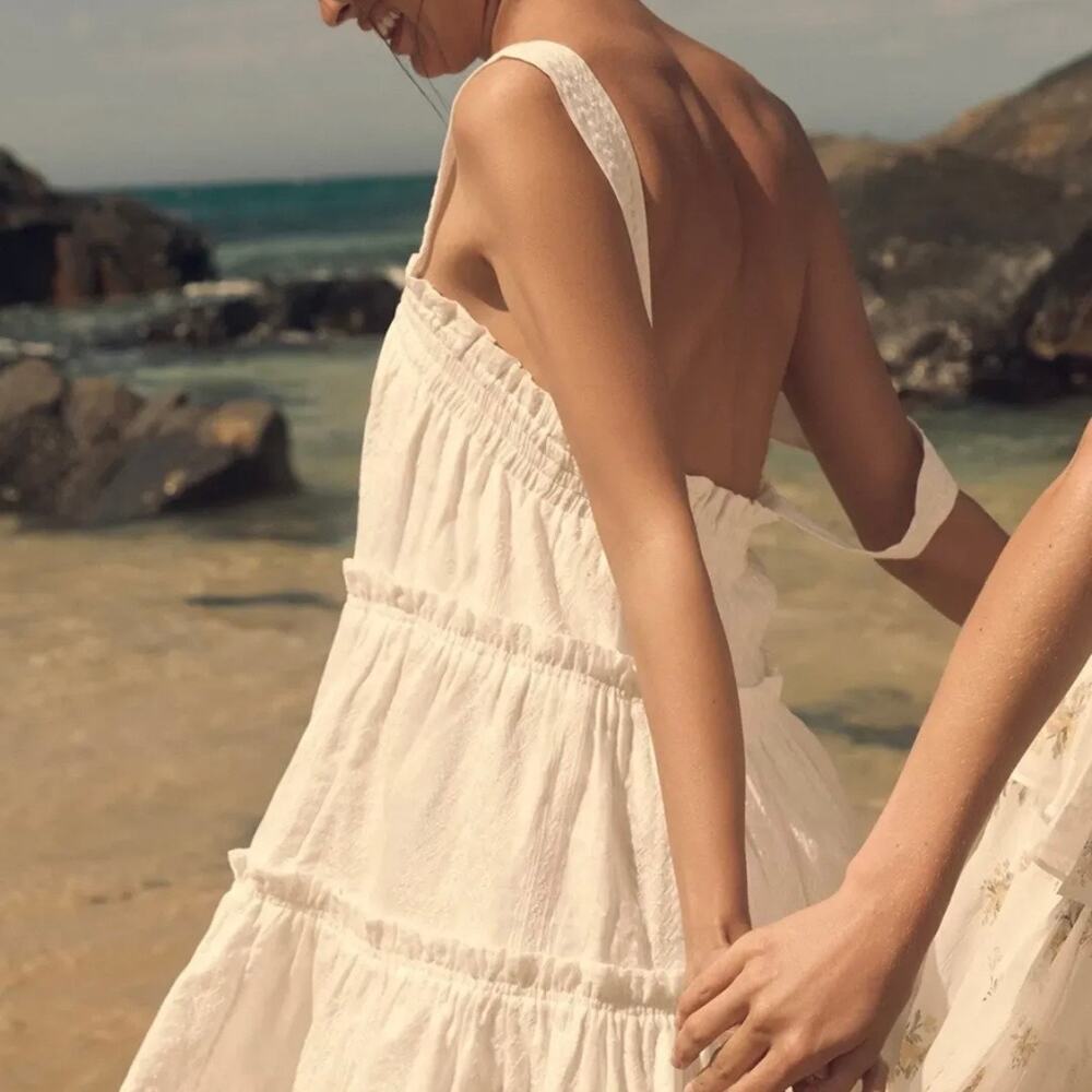 Shona Joy Cosmo Tiered Linen Mini Dress XS White NWT Resort Summer - Picture 2 of 10